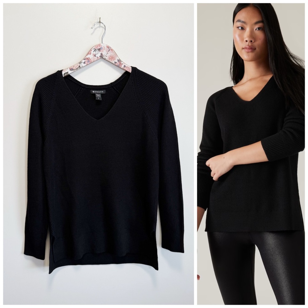 ATHLETA Hanover V-Neck Refined Sweater Women’s S Small Black